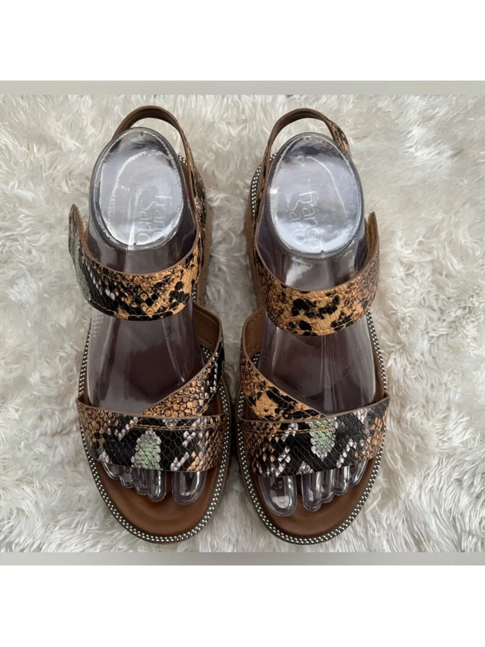 Franco Sarto Snake Print Cork Platform Wedge Sandals Women’s 9.5 Leather